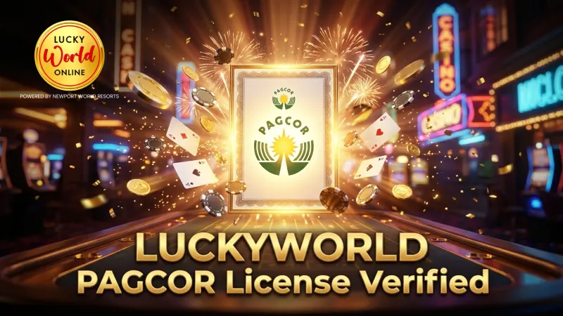 LUCKYWORLD's official PAGCOR license certificate display