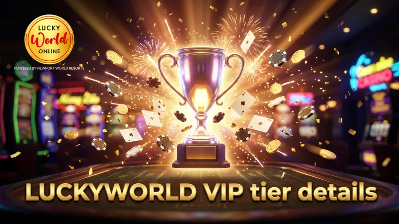 Detailed table showing LUCKYWORLD VIP tier requirements and rewards